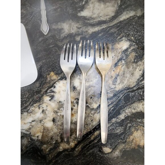 TRUE STAINLESS unknown ROSE PATTERN DESSERT FORK BY SEARS & WARNER 7" - Picture 2 of 3